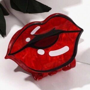Pre-packaged Acrylic Red Lips Hair Clip | Bold 2.5" Statement Hair Accessory